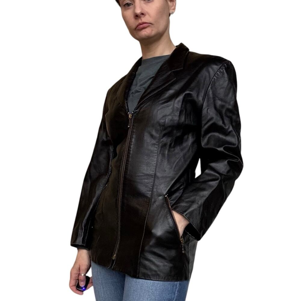 HENRI BENDEL BLACK LEATHER JACKET FRONT ZIP-UP VINTAGE WOMEN SIZE SMALL